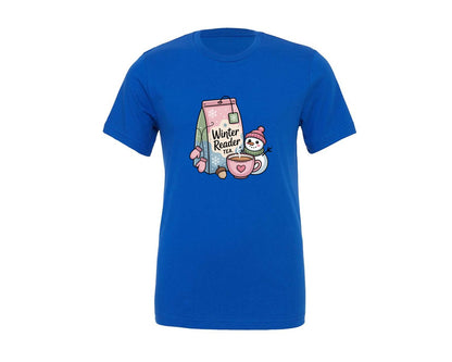 brand:Generic|color:True Royal Blue|Winter Reader Tea Design 2 Graphic T-Shirt