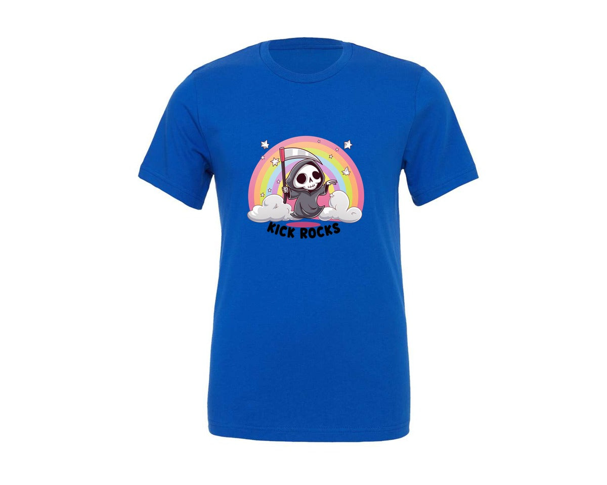 brand:Generic|color:True Royal Blue|Kick Rocks Cute Grim Reaper Graphic T-Shirt