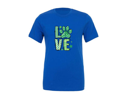 brand:Generic|color:True Royal Blue|St Patricks Day Love Dog Paw Print Graphic T-Shirt