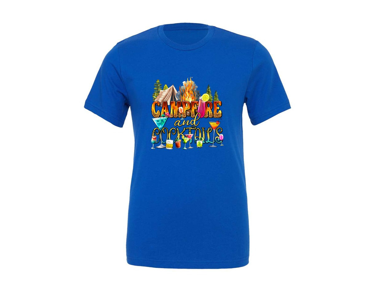brand:Generic|color:True Royal Blue|Campfire Coctail Camping Life Graphic T-Shirt