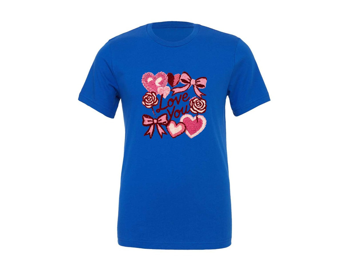 brand:Generic|color:True Royal Blue|Valentine Faux Latch Hook Graphic T-Shirt