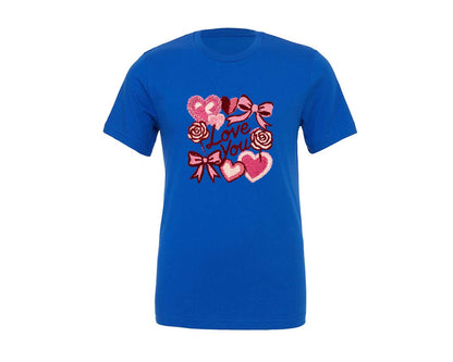 brand:Generic|color:True Royal Blue|Valentine Faux Latch Hook Graphic T-Shirt