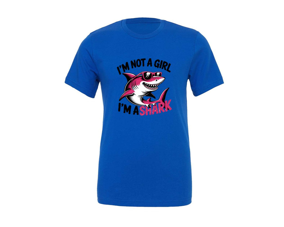 brand:Generic|color:True Royal Blue|Cool Pink Shark With Sunglasses Graphic T-Shirt