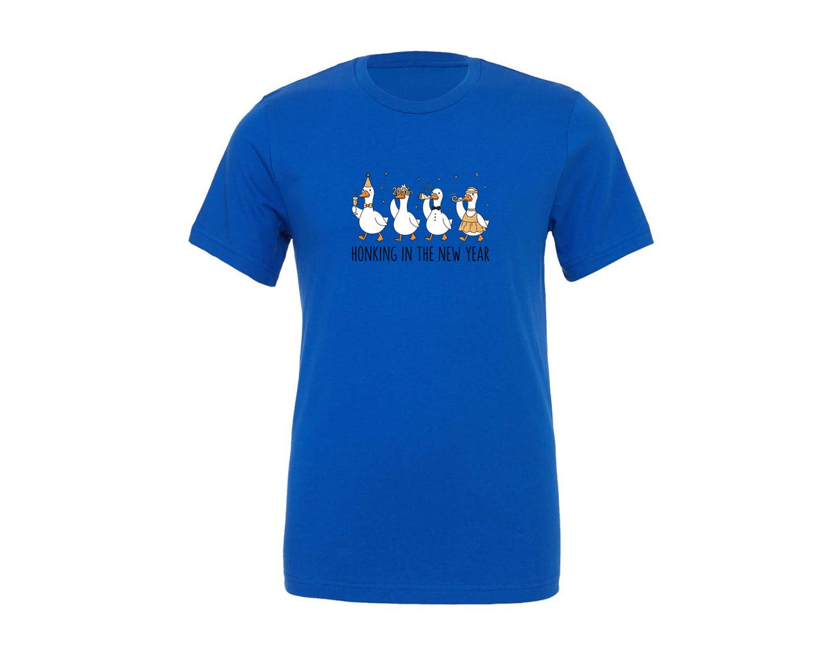 brand:Generic|color:True Royal Blue|Honking In The New Year 2026 Goose Graphic T-Shirt