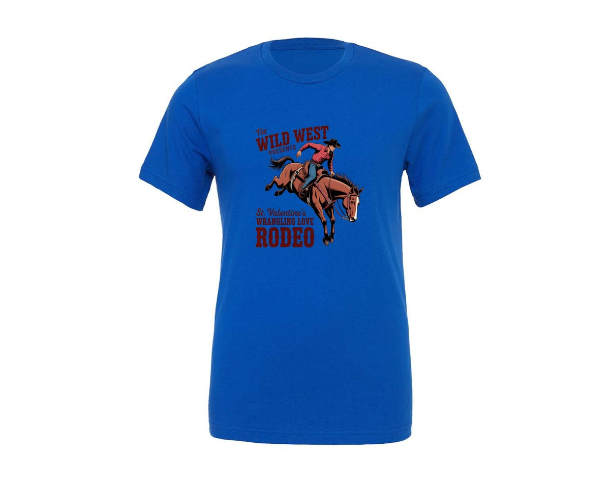 brand:Generic|color:True Royal Blue|St Valentines Wild West Rodeo Cowboy 2 Graphic T-Shirt