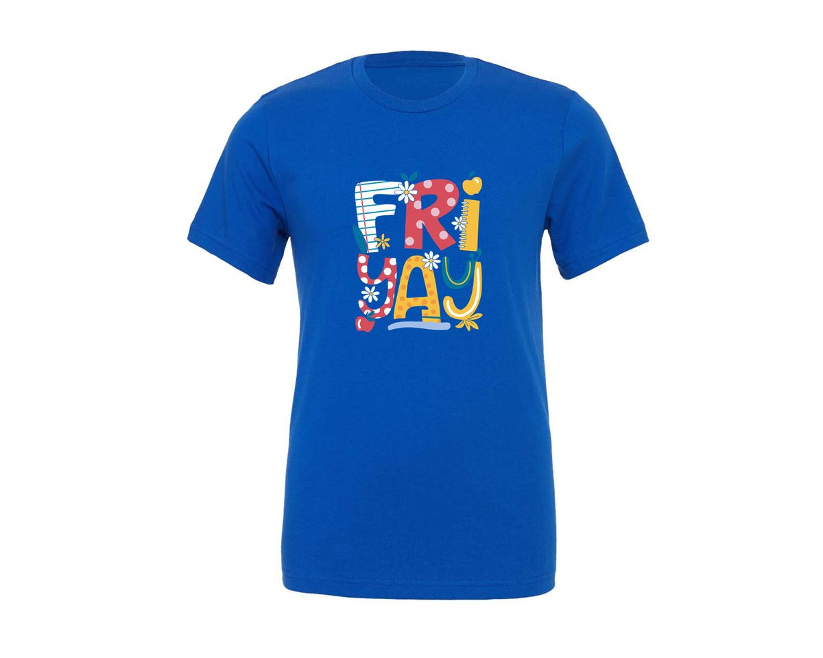 brand:Generic|color:True Royal Blue|Funny Fri Yay Retro Shirt For Teacher Graphic T-Shirt