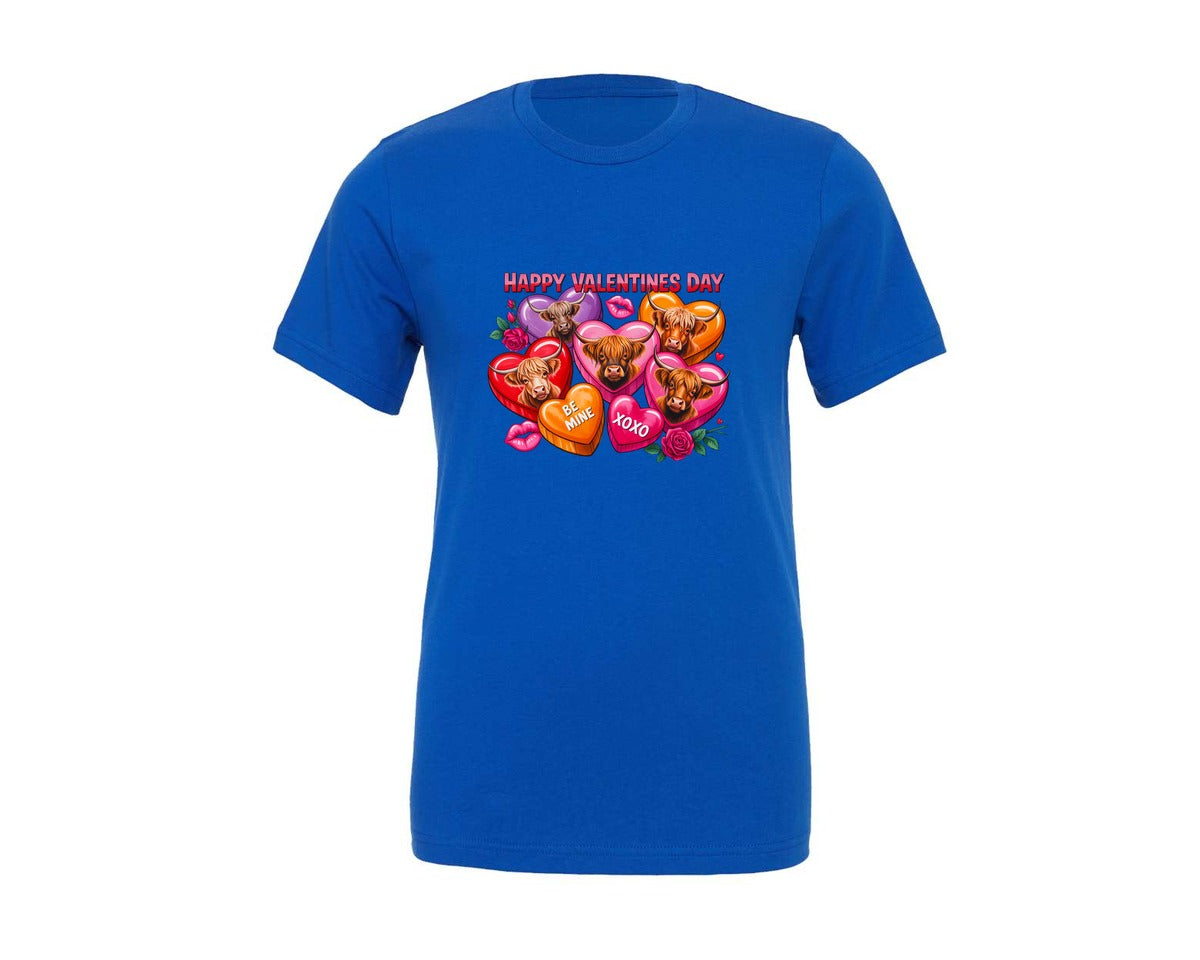 brand:Generic|color:True Royal Blue|Highland Cow Western Valentine Graphic T-Shirt