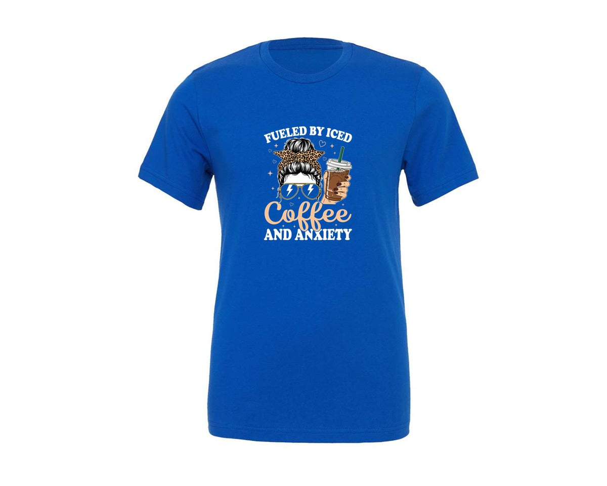 brand:Generic|color:True Royal Blue|Iced Coffee And Anxiety T Shirt Graphic T-Shirt