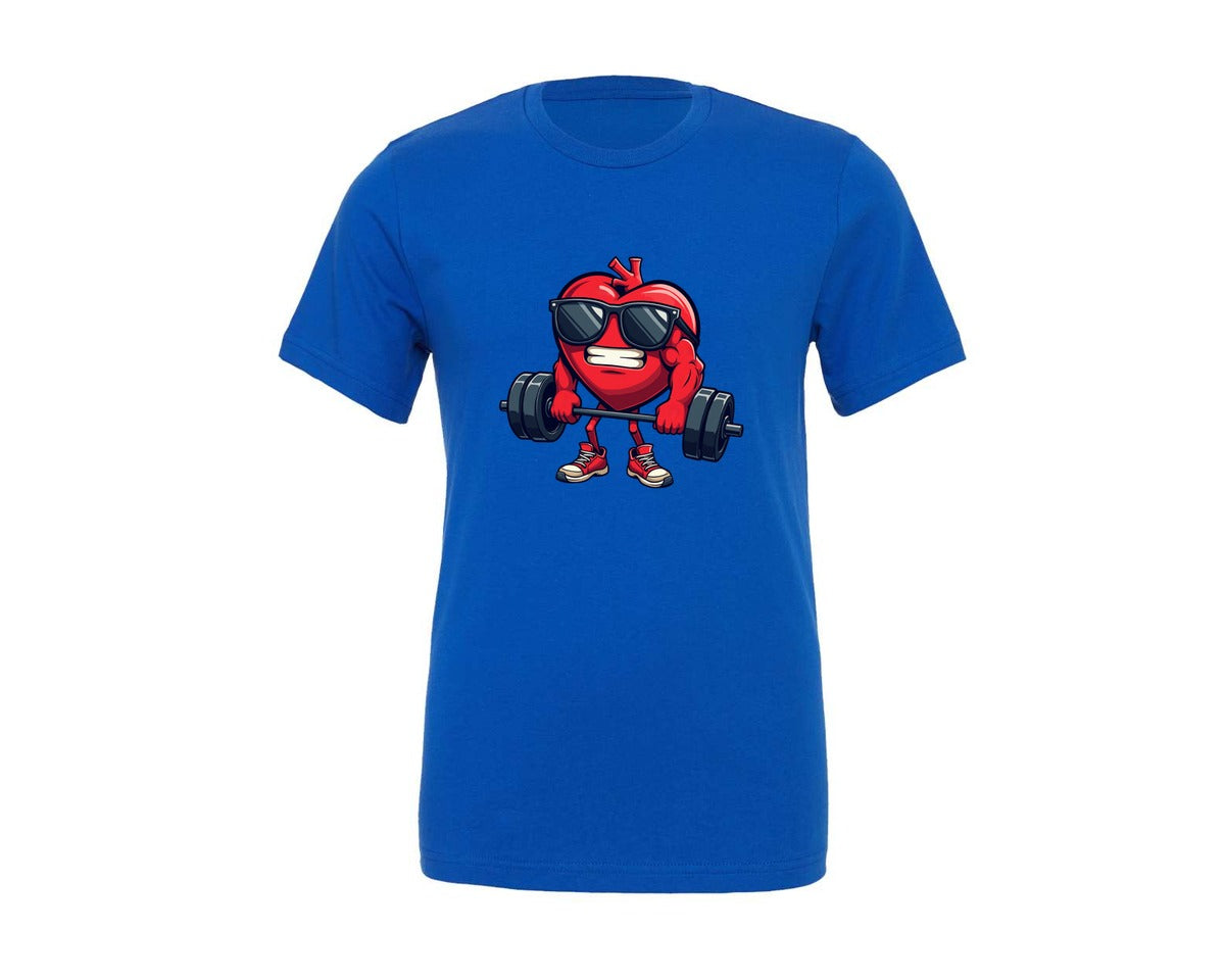 brand:Generic|color:True Royal Blue|Valentines Day Heart Weightlifting Tee Graphic T-Shirt