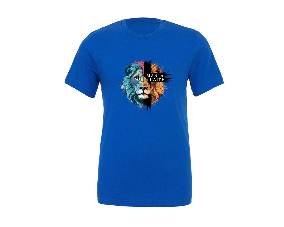 brand:Generic|color:True Royal Blue|Man Of Faith Lion Cross Graphic T-Shirt