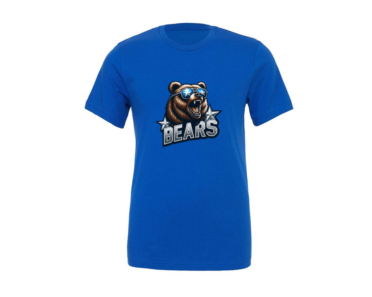 brand:Generic|color:True Royal Blue|Bears Football Mascot Silver Stars Graphic T-Shirt