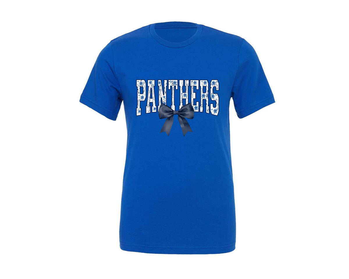 brand:Generic|color:True Royal Blue|Panthers With Blue Bow Graphic T-Shirt