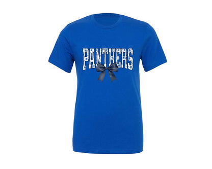 brand:Generic|color:True Royal Blue|Panthers With Blue Bow Graphic T-Shirt