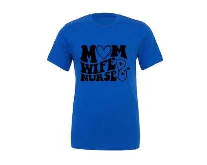 brand:Generic|color:True Royal Blue|Mom Wife Nurse Wavy Graphic T-Shirt