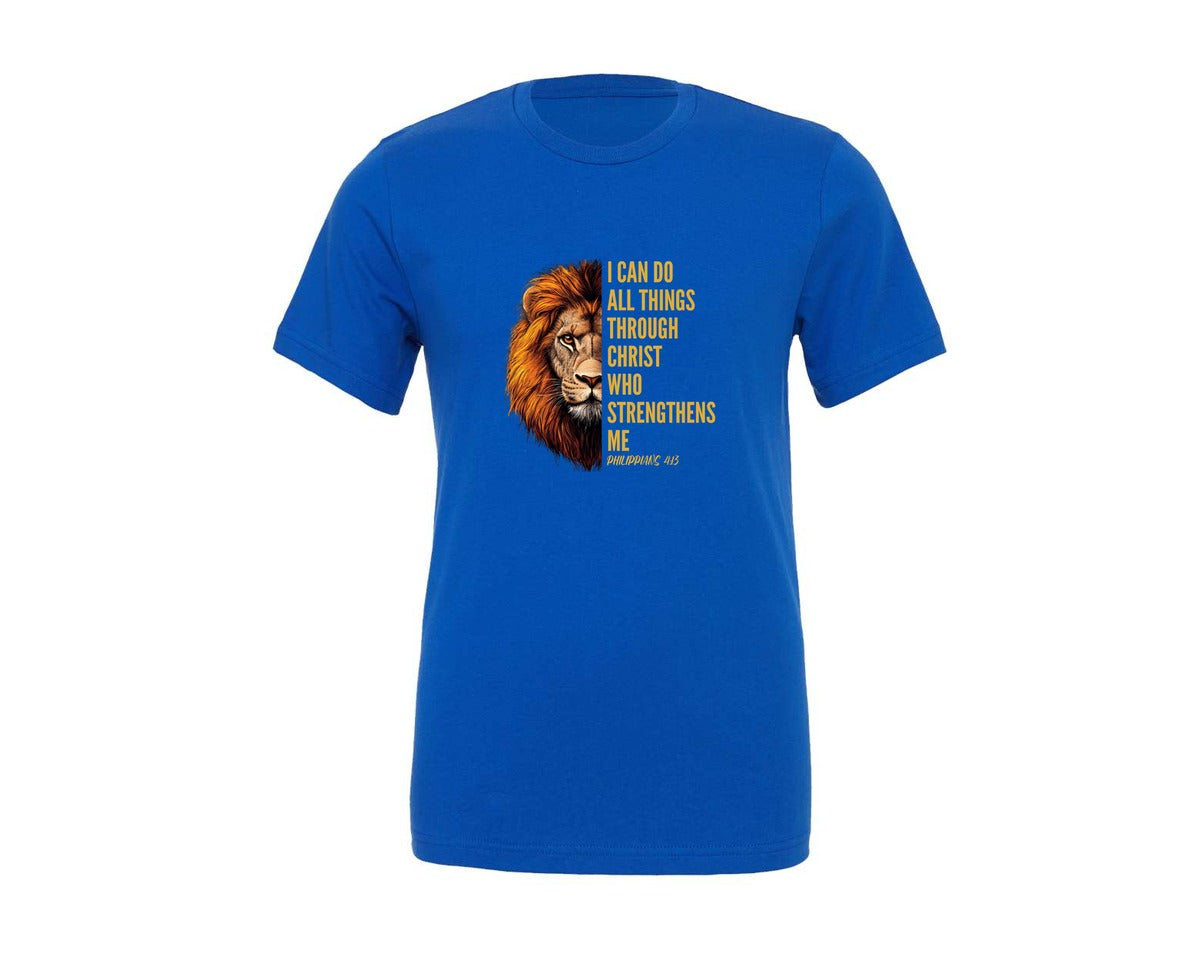 brand:Generic|color:True Royal Blue|I Can Do All Things Through Christ 19 Graphic T-Shirt