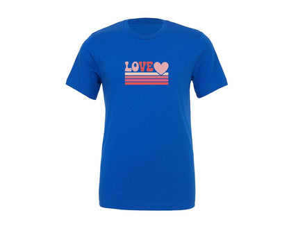 brand:Generic|color:True Royal Blue|Love Retro Heart Valentine Graphic T-Shirt
