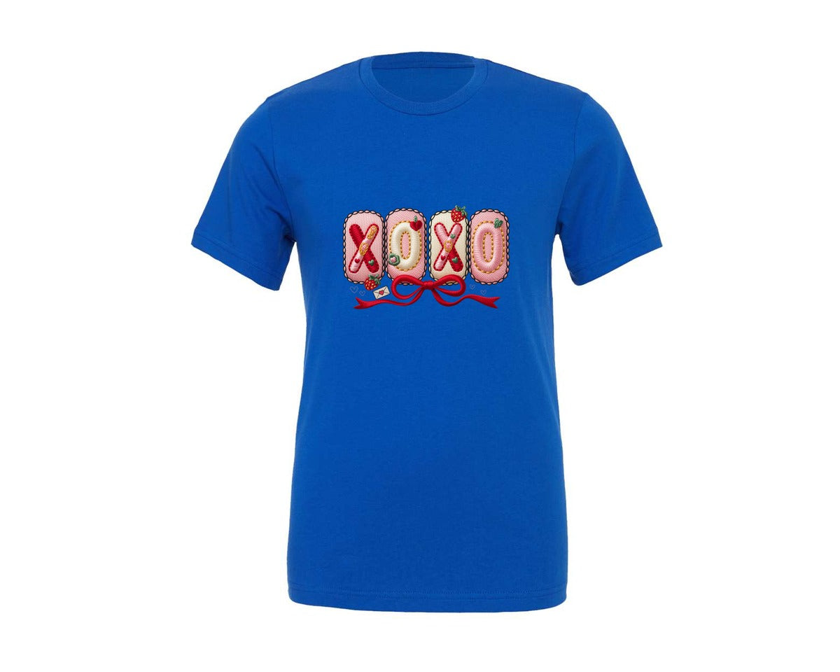 brand:Generic|color:True Royal Blue|Valentines Day Xoxo Faux Yarn Graphic T-Shirt