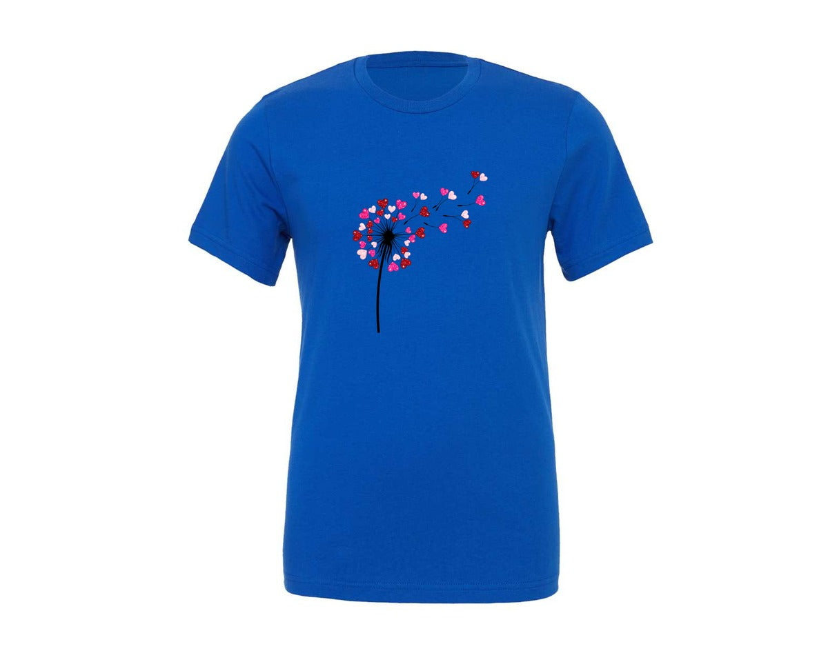 brand:Generic|color:True Royal Blue|Glitter Heart Dandelion Valentine Graphic T-Shirt
