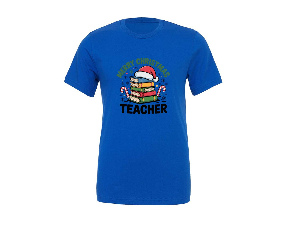 brand:Generic|color:True Royal Blue|Merry Christmas Teacher Design Graphic T-Shirt