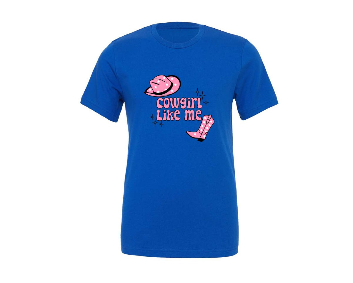 brand:Generic|color:True Royal Blue|Cowgirl Like Me Pink Western 2 Graphic T-Shirt