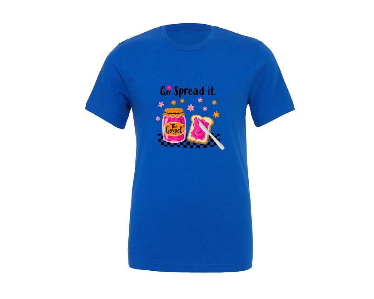 brand:Generic|color:True Royal Blue|Go Spread It The Gospel Christian Graphic T-Shirt