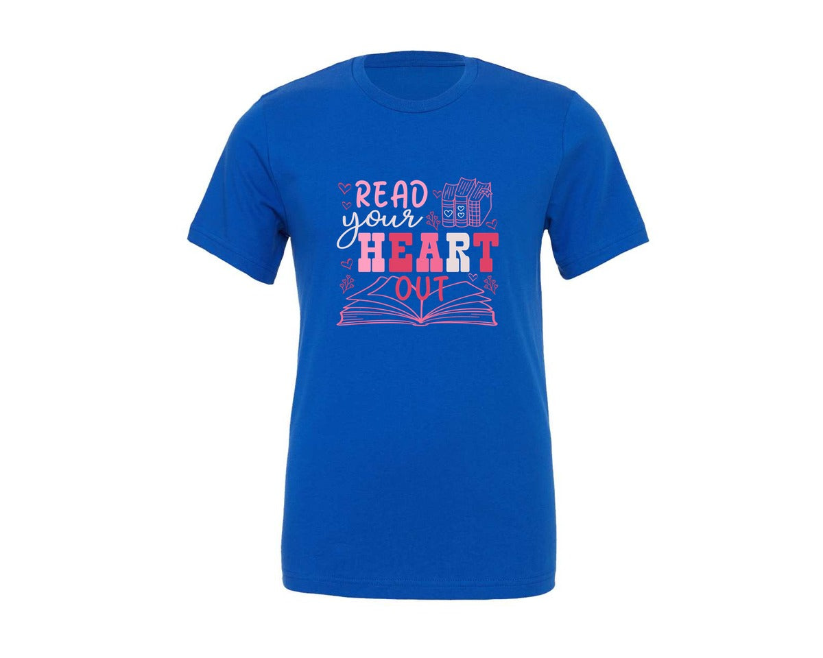 brand:Generic|color:True Royal Blue|Read Your Heart Out Books Graphic T-Shirt