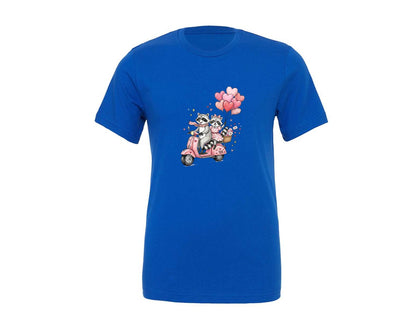 brand:Generic|color:True Royal Blue|Cute Raccoon Couple Valentine Design Graphic T-Shirt