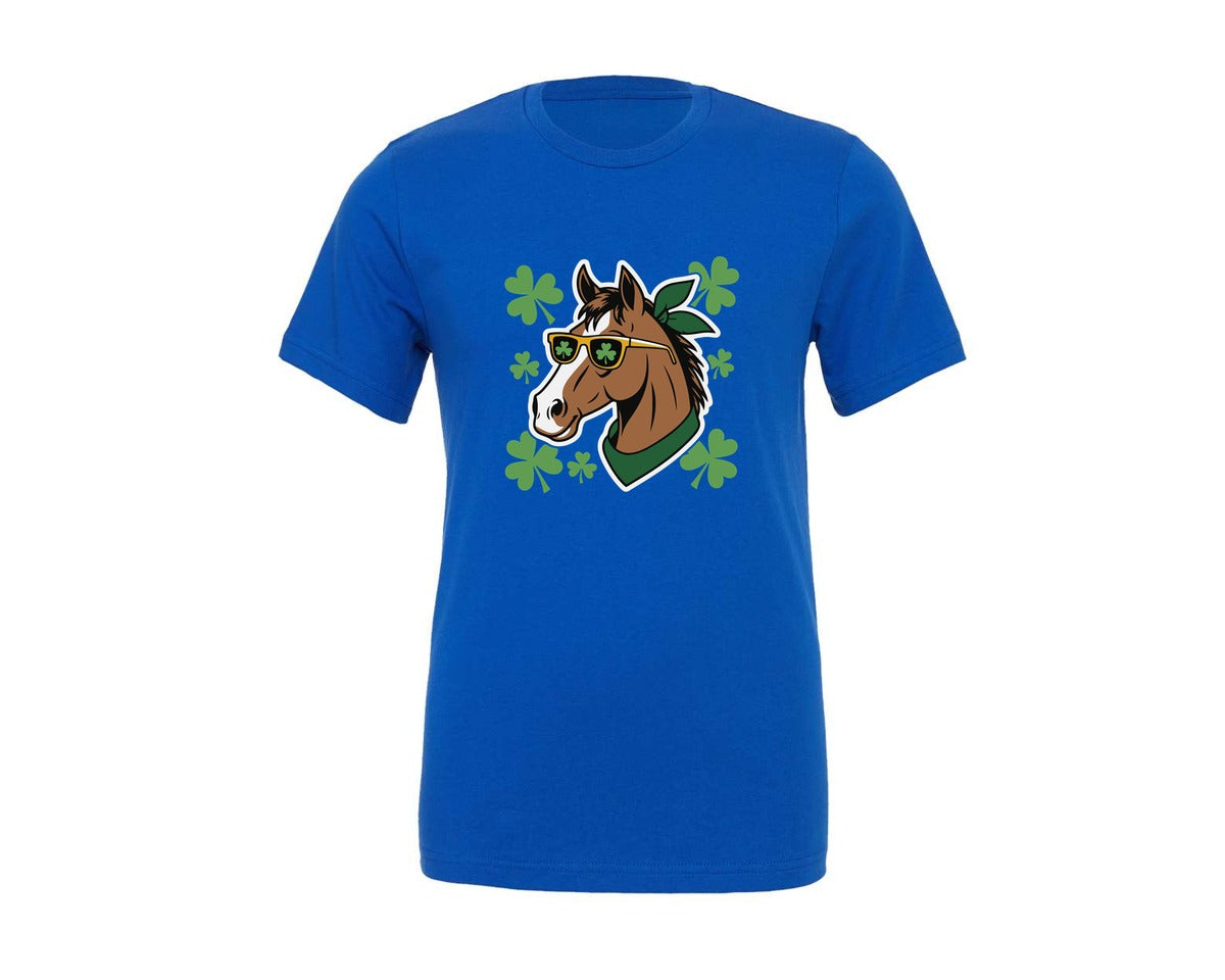 brand:Generic|color:True Royal Blue|St Patricks Day Horse Irish Day Graphic T-Shirt