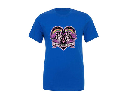 brand:Generic|color:True Royal Blue|Vibing With My Demons Gothic Heart Graphic T-Shirt