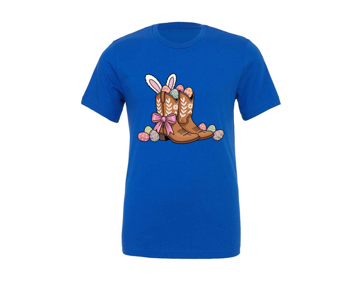 brand:Generic|color:True Royal Blue|Cowboy Boots Easter Graphic T-Shirt
