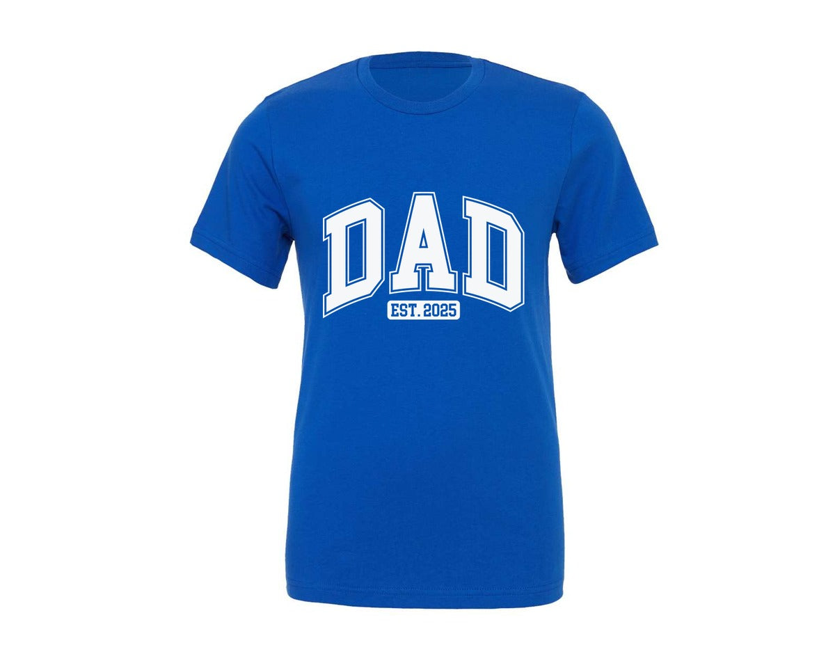 brand:Generic|color:True Royal Blue|Dad Est 2025 Varsity Father Gift Graphic T-Shirt
