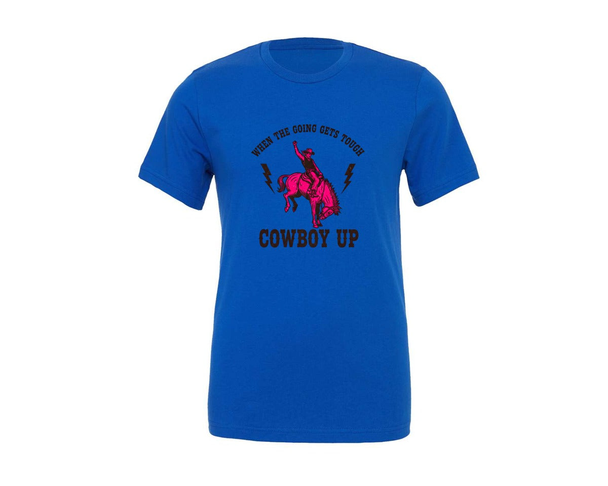 brand:Generic|color:True Royal Blue|Cowboy Up Going Gets Tough Pink Graphic T-Shirt