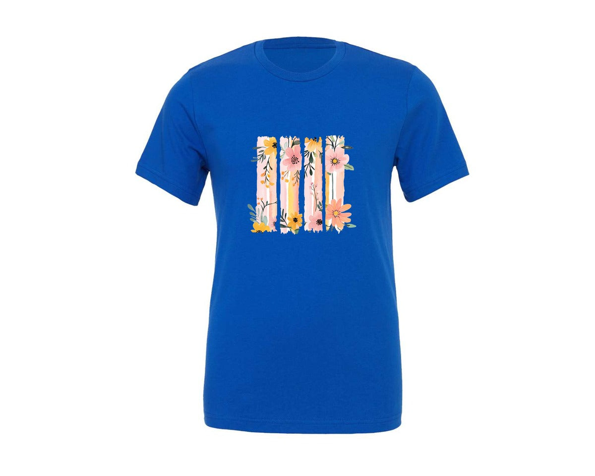 brand:Generic|color:True Royal Blue|Boho Wildflowers Floral Brushstroke Graphic T-Shirt