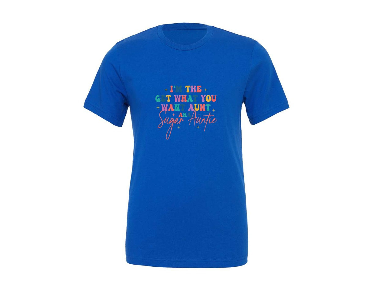 brand:Generic|color:True Royal Blue|Sugar Auntie Im The Get What Graphic T-Shirt