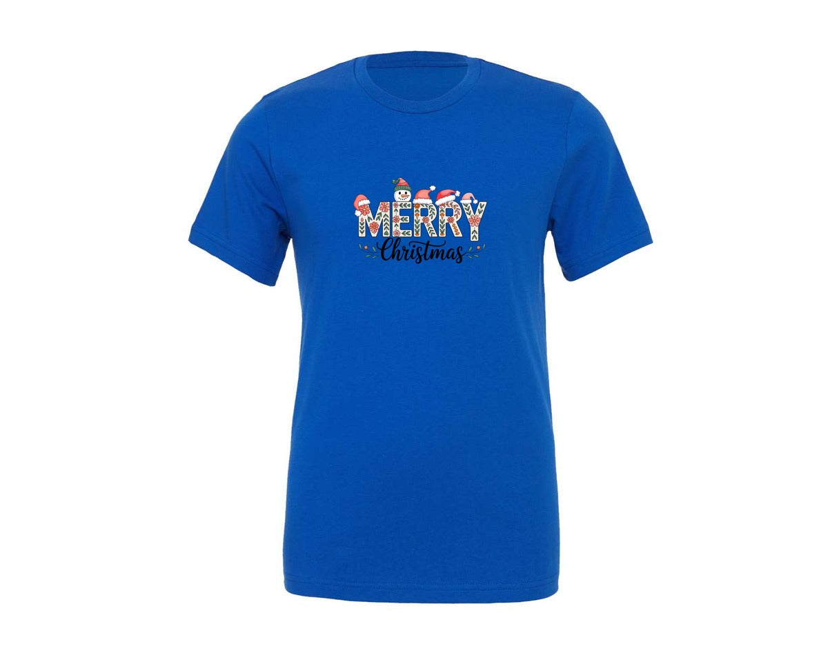 brand:Generic|color:True Royal Blue|Merry Christmas Holiday Retro Graphic T-Shirt