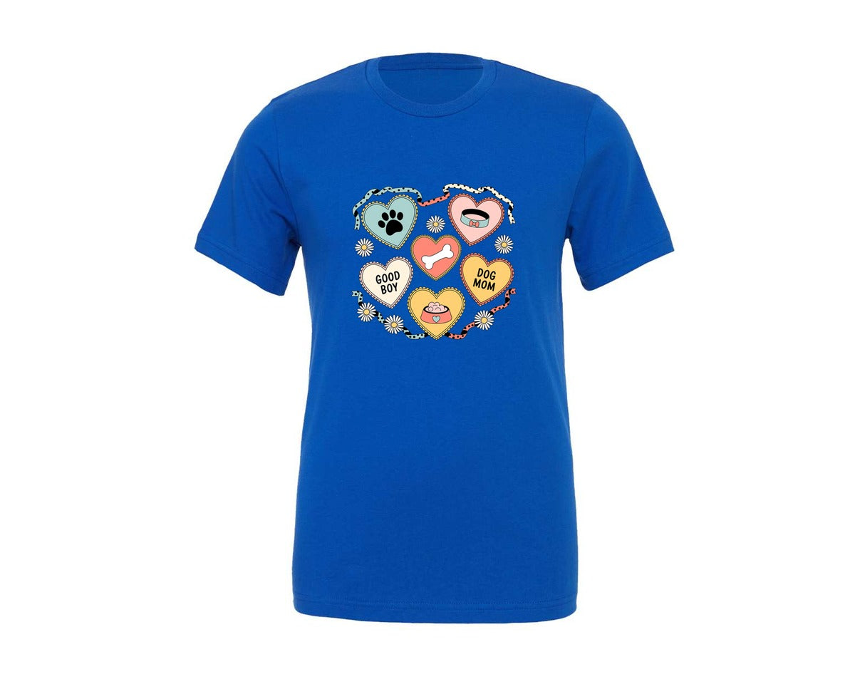 brand:Generic|color:True Royal Blue|Cute Dog Mom Hearts With A Paw Print Graphic T-Shirt
