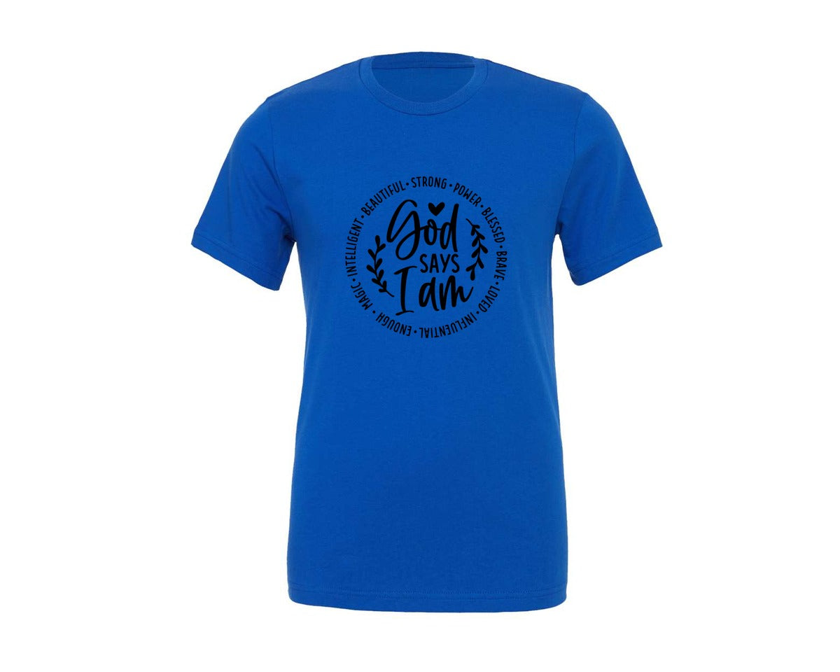 brand:Generic|color:True Royal Blue|God Says I Am Woman Christian Graphic T-Shirt