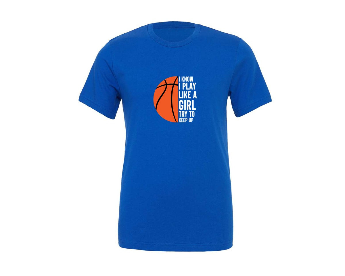 brand:Generic|color:True Royal Blue|Basketball T Shirt Play Like A Girl Graphic T-Shirt