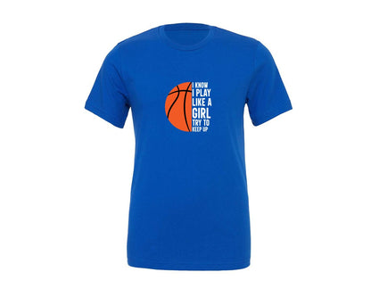 brand:Generic|color:True Royal Blue|Basketball T Shirt Play Like A Girl Graphic T-Shirt