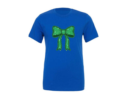 brand:Generic|color:True Royal Blue|St Patricks Day Glitter Bow Graphic T-Shirt