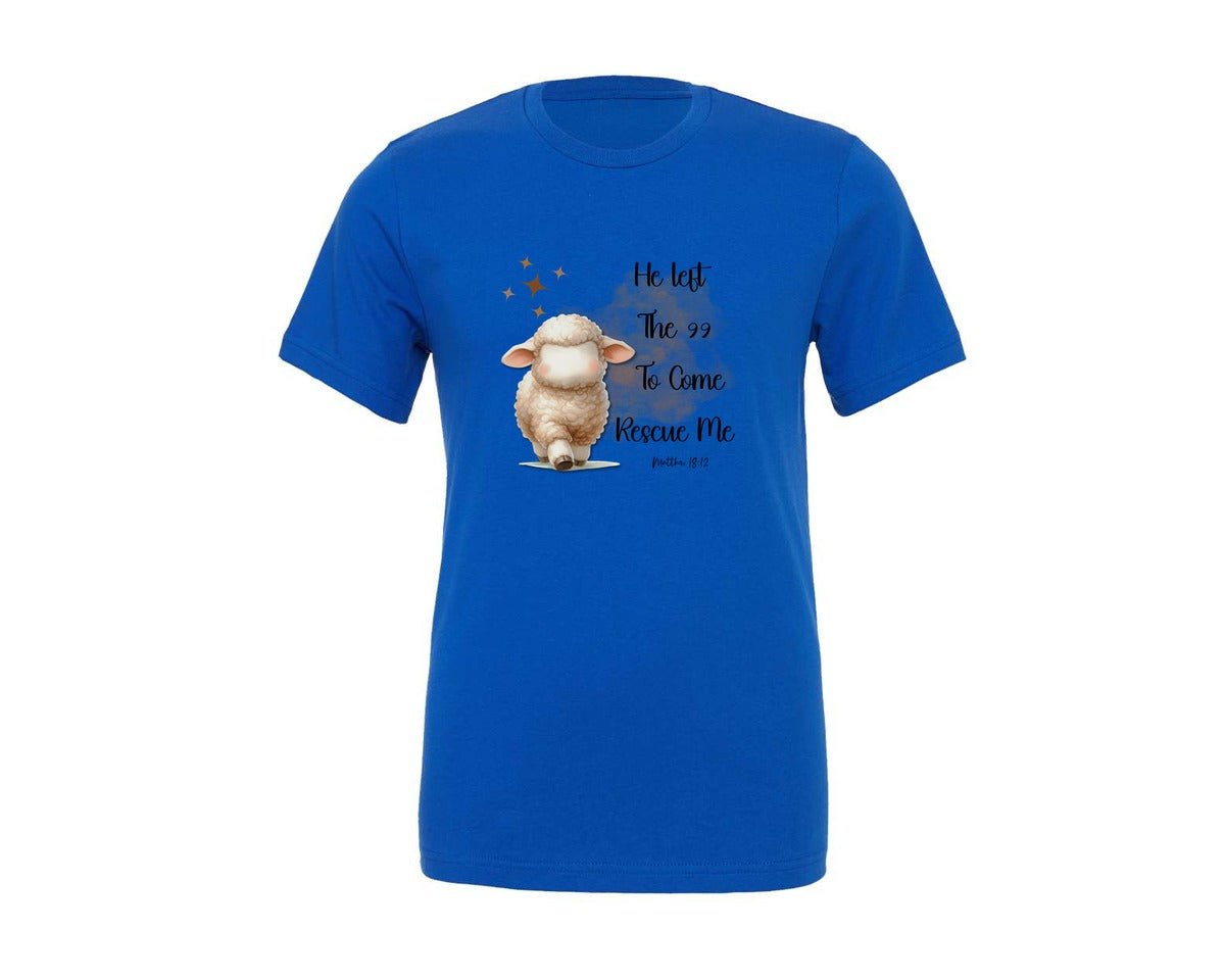 brand:Generic|color:True Royal Blue|He Left The 99 Clip Art Good Shepherd Graphic T-Shirt