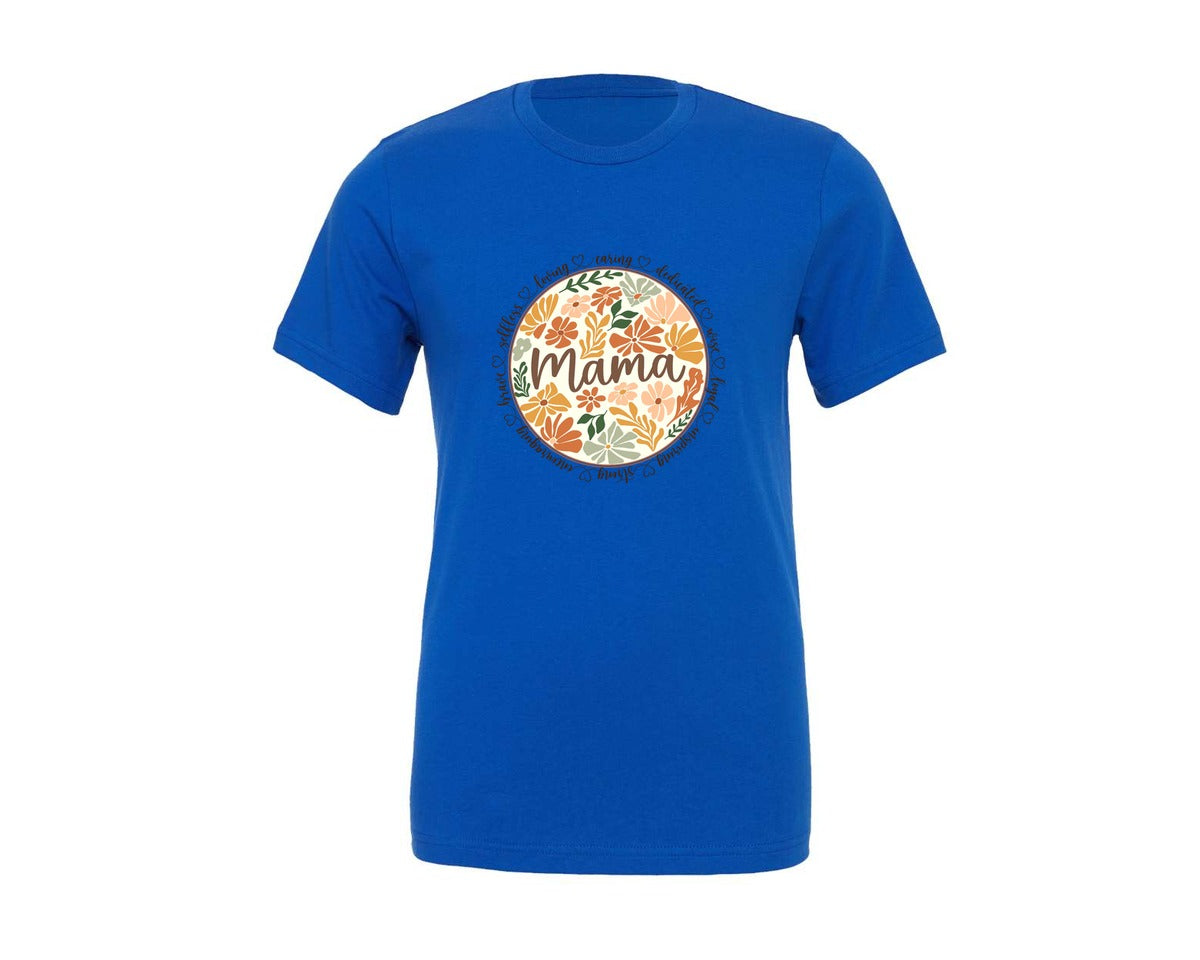 brand:Generic|color:True Royal Blue|Mama Floral Circle Mothers Day Graphic T-Shirt
