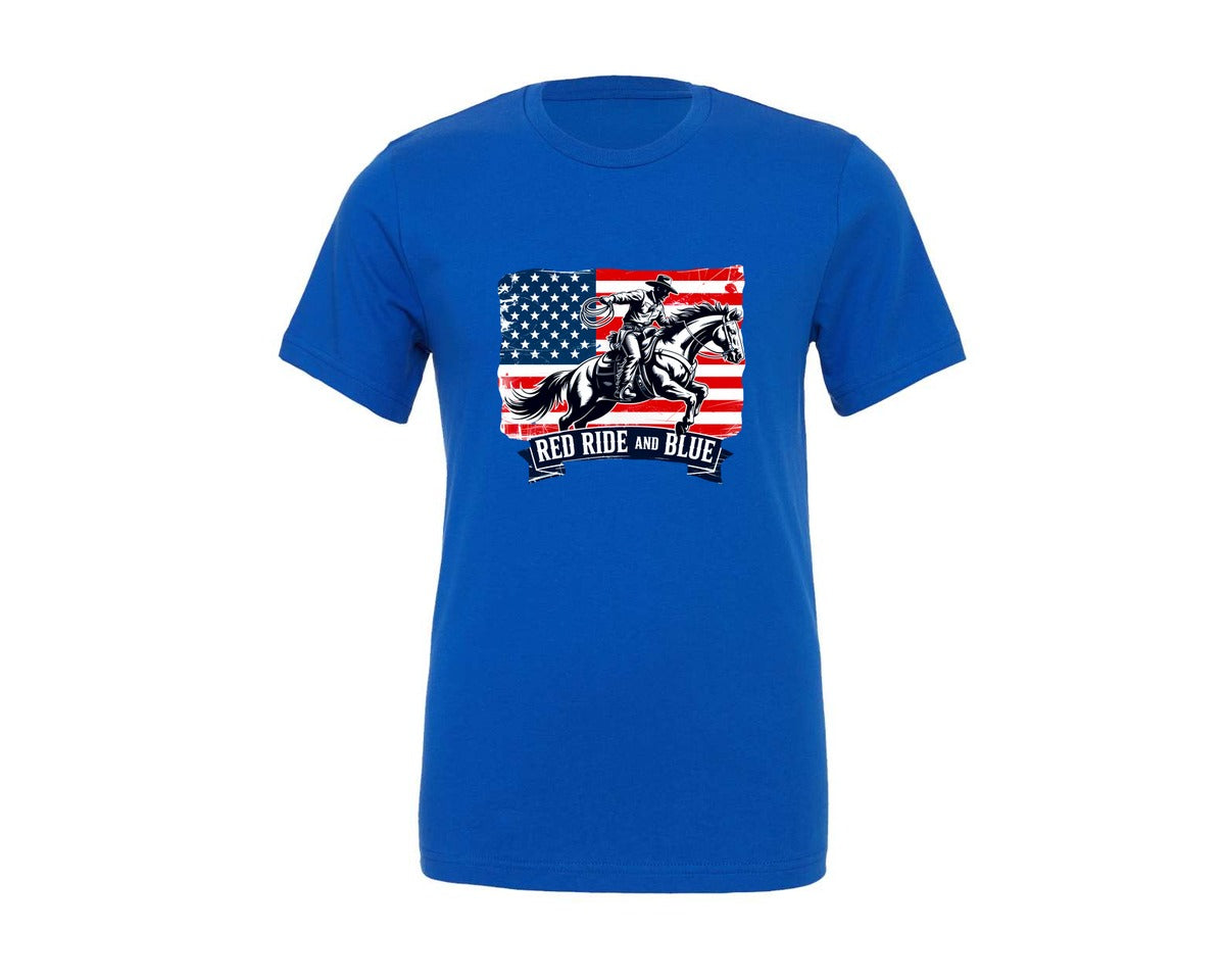 brand:Generic|color:True Royal Blue|American Cowboy Rodeo Graphic T-Shirt