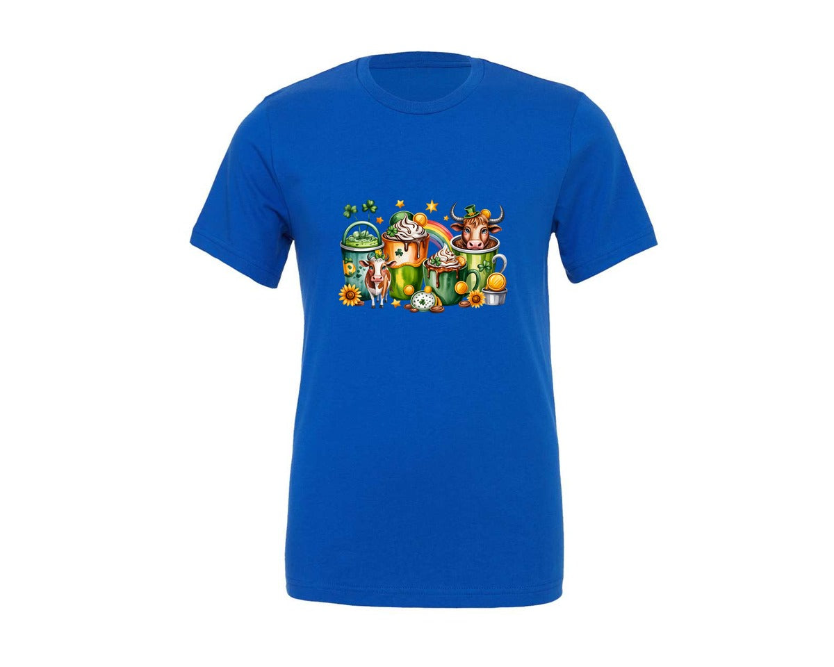 brand:Generic|color:True Royal Blue|St Patricks Day Cow Drink Graphic T-Shirt