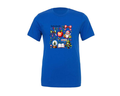 brand:Generic|color:True Royal Blue|Santas Favorite Teacher Christmas 21 Graphic T-Shirt