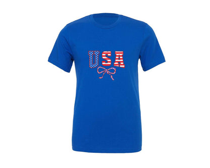 brand:Generic|color:True Royal Blue|Preppy Usa Coquette 4Th Of July Graphic T-Shirt