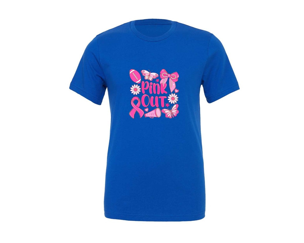 brand:Generic|color:True Royal Blue|Pink Out Football Breast Cancer 3 Graphic T-Shirt
