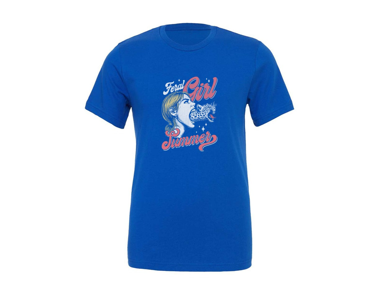 brand:Generic|color:True Royal Blue|Feral Girl Summer Leopard Weird Shirt Graphic T-Shirt