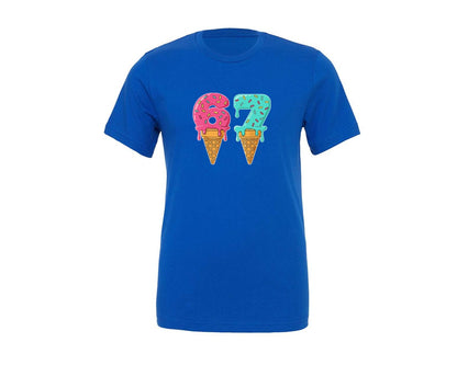 brand:Generic|color:True Royal Blue|Ice Cream Number 67 Birthday Vector Graphic T-Shirt