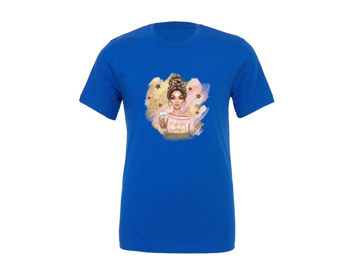 brand:Generic|color:True Royal Blue|Perfectly Imperfect Pink Gold Glitter Graphic T-Shirt